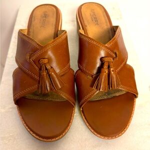 Cognac Sperry Women's Seaport City Sandal Tassel Slide Leather Sandal